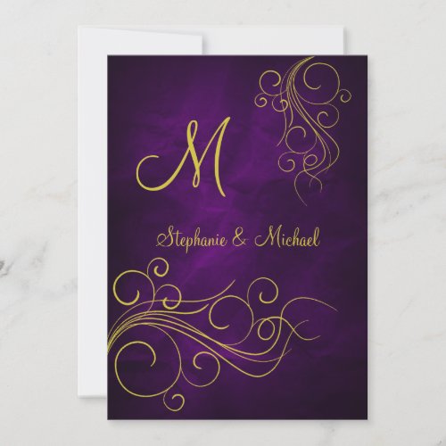 Elegant Violet Gold Monogram Wedding Invitation