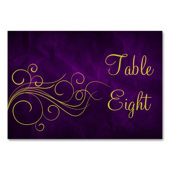 Elegant Violet Gold Swirl Table Cards