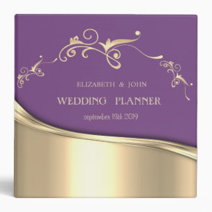 Elegant  Violet Gold  Swirls Wedding Planner 3 Ring Binder