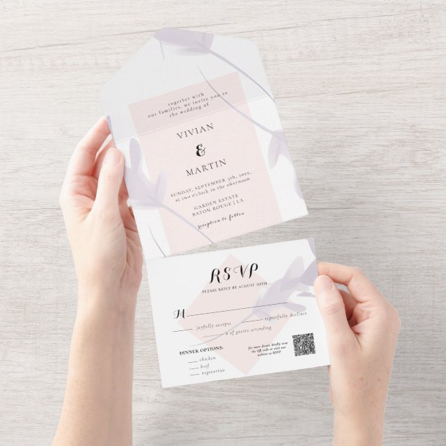 Elegant Violet Lavender & Peach Color Wedding All In One Invitation (Tearaway)