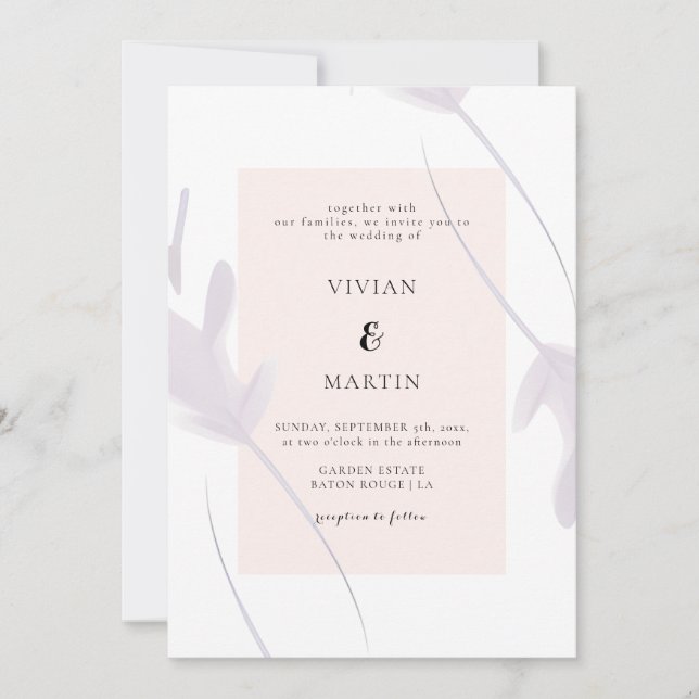 Elegant Violet Lavender & Peach Color Wedding Invitation (Front)