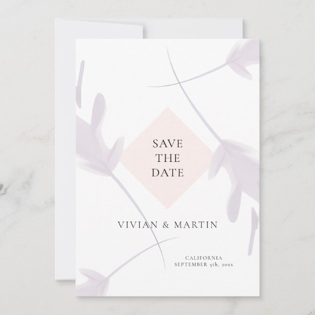 Elegant Violet Lavender & Peach Save The Date Invitation (Front)