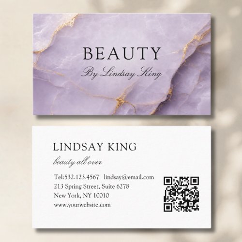 Elegant Violet Marble QR Code Business Card