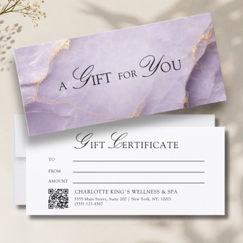 Elegant Violet Marble QR Code Gift Certificate
