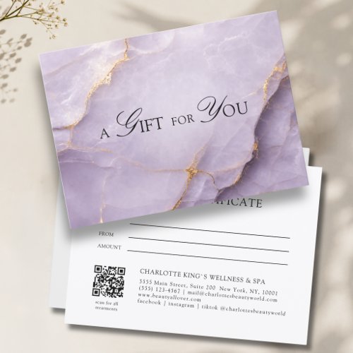 Elegant Violet Marble QR Code Gift Certificate
