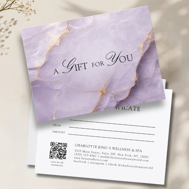 Elegant Violet Marble QR Code Gift Certificate (A Gift for You! Violet Gold Marble QR Code Gift Certificate)