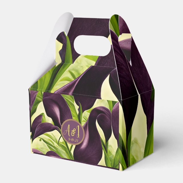 Elegant Violet Purple Calla Lilies Wedding Favor Boxes (Front Side)