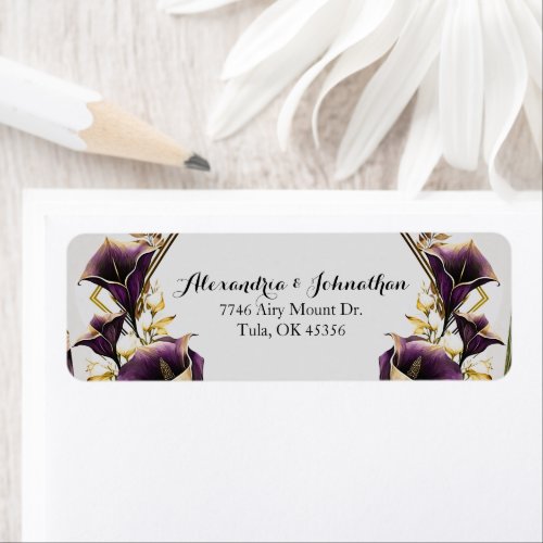 Elegant Violet Purple Calla Lilies Wedding Return Label