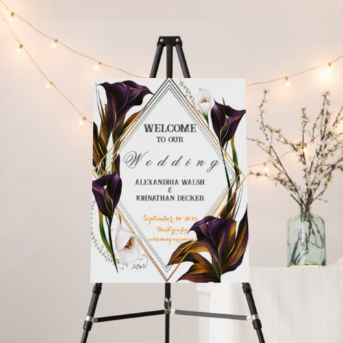 Elegant Violet Purple Calla Lilies Wedding Welcome Foam Board