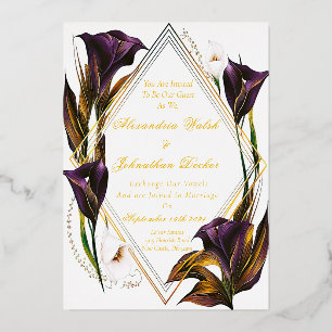 Elegant Violet Purple Calla Lilly Floral  Foil Invitation