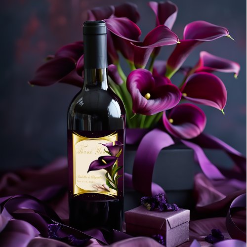 Elegant Violet Purple Calla Lily Wedding  Wine Label