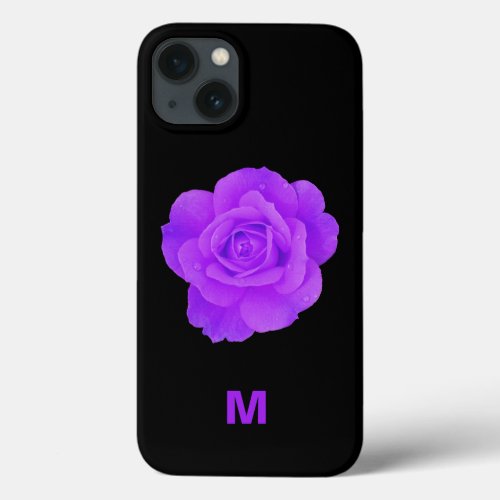 Elegant Violet Purple Dark Floral Rose Monogram iPhone 13 Case