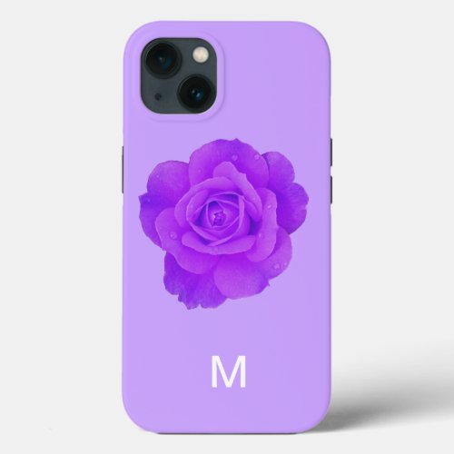 Elegant Violet Purple Floral Rose Monogram Gift iPhone 13 Case