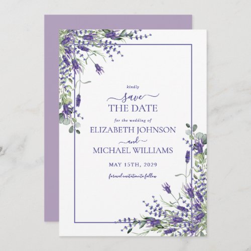 Elegant Violet Purple Flowers Script Save the Date Invitation