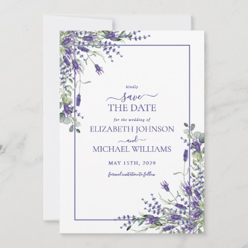 Elegant Violet Purple Flowers Script Save the Date Invitation