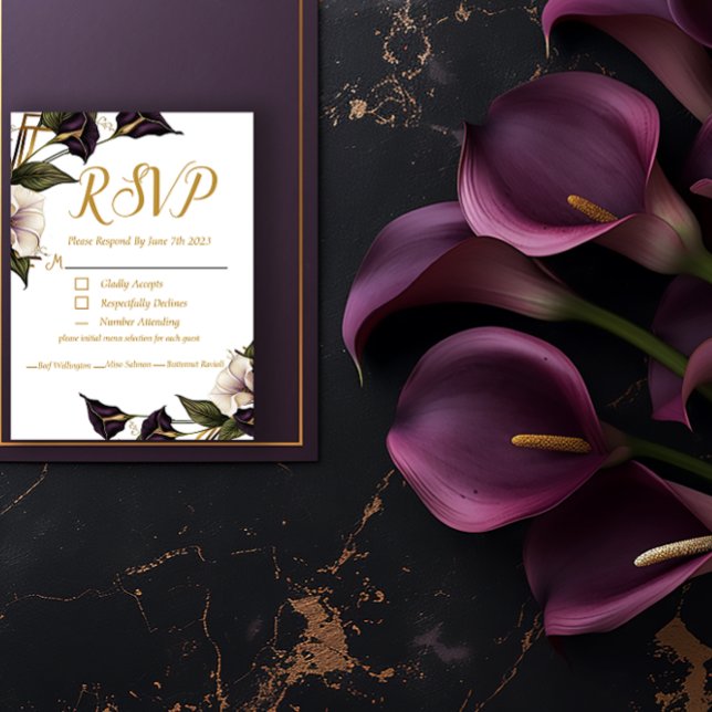 Elegant Violet Purple Gold Calla Lily RSVP Wedding (Creator Uploaded)