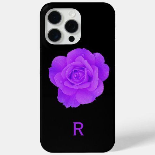 Elegant Violet Purple  Monogram Dark Floral Rose iPhone 15 Pro Max Case