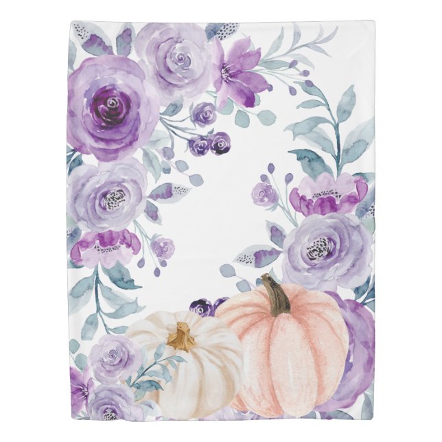 Elegant Violet Purple Pumpkin Floral Watercolor Duvet Cover (Front)