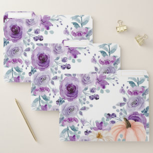 Elegant Violet Purple Pumpkin Floral Watercolor File Folder