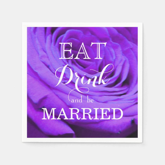 Elegant violet purple roses eat drink be married napkins (Front)