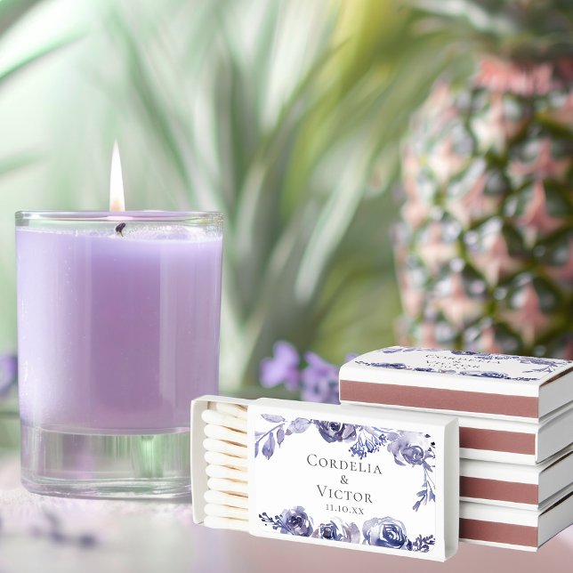 Elegant Violet Purple Roses Floral Winter Wedding Matchboxes (Creator Uploaded)