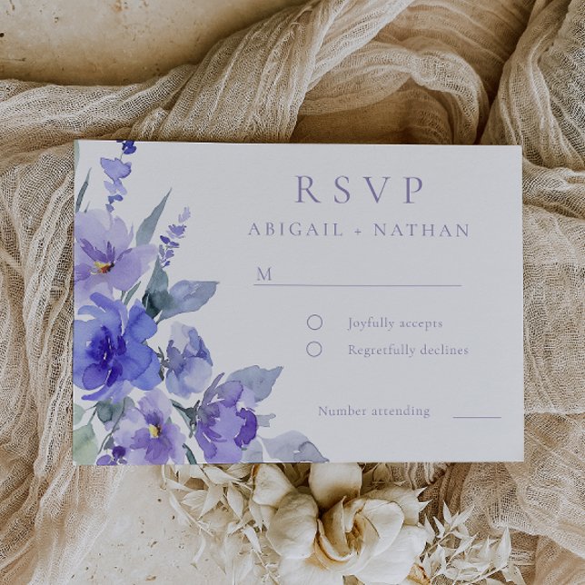 Elegant Violet Purple Watercolor Wedding RSVP Card (Creator Uploaded)