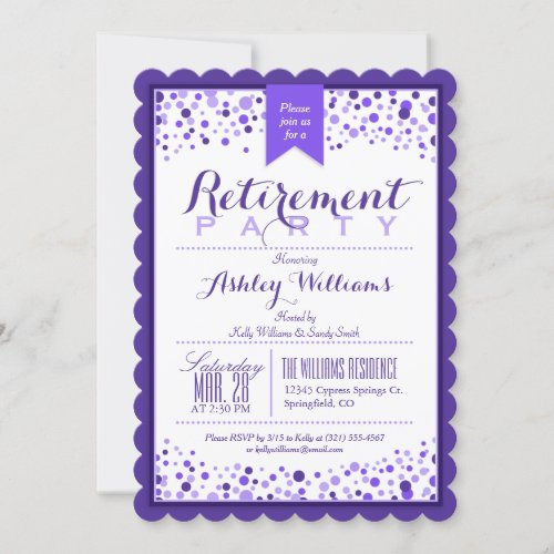 Elegant Violet Purple White Retirement Party Invitation