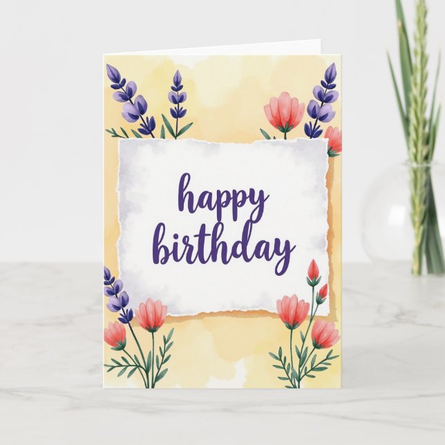 Elegant Violet Script Birthday Card (Front)