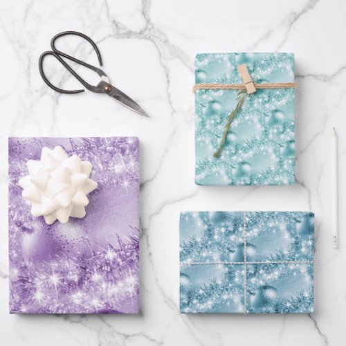 Elegant Violet Turquoise Ice Blue Christmas Ball Wrapping Paper Sheets