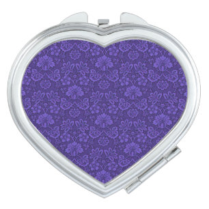 Elegant Violet Vintage Damask Pattern Compact Mirror