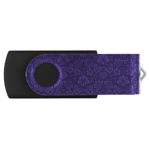 Elegant Violet Vintage Damask Pattern Flash Drive