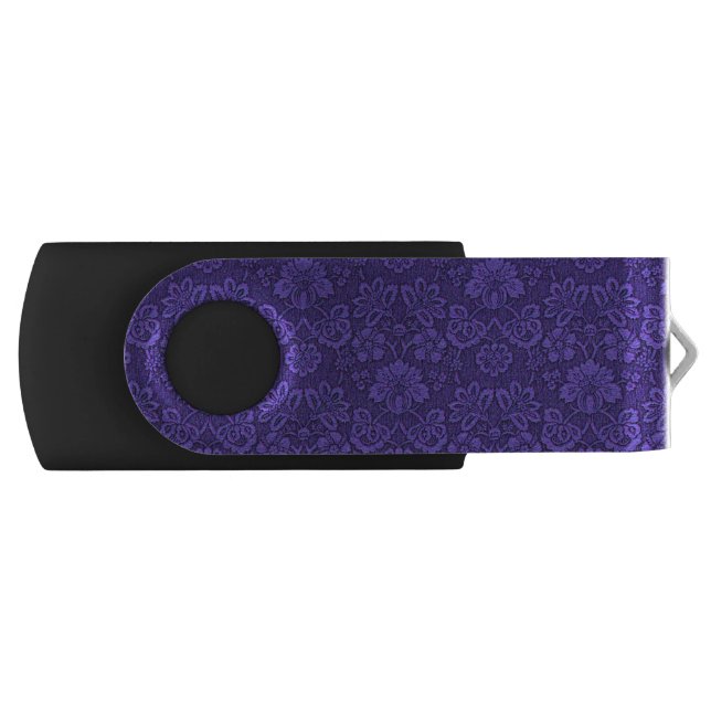 Elegant Violet Vintage Damask Pattern Flash Drive (Front)