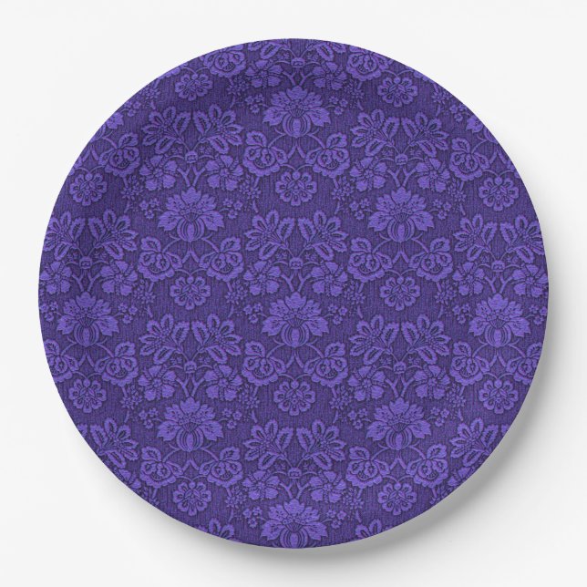 Elegant Violet Vintage Damask Pattern Paper Plates (Front)