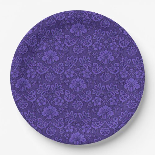 Elegant Violet Vintage Damask Pattern Paper Plates