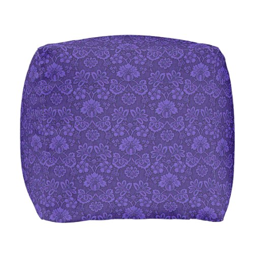 Elegant Violet Vintage Damask Pattern Pouf