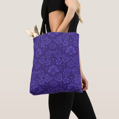 Elegant Violet Vintage Damask Pattern Tote Bag