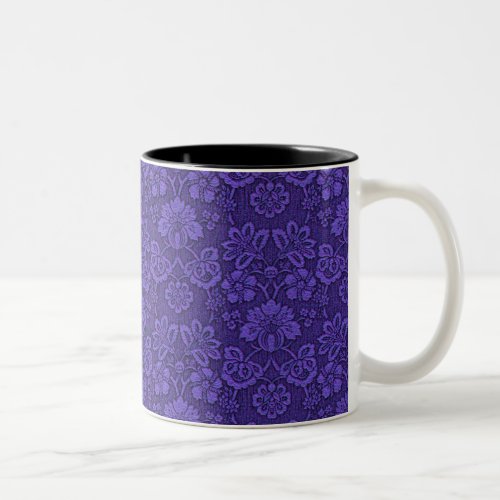 Elegant Violet Vintage Damask Pattern Two_Tone Coffee Mug