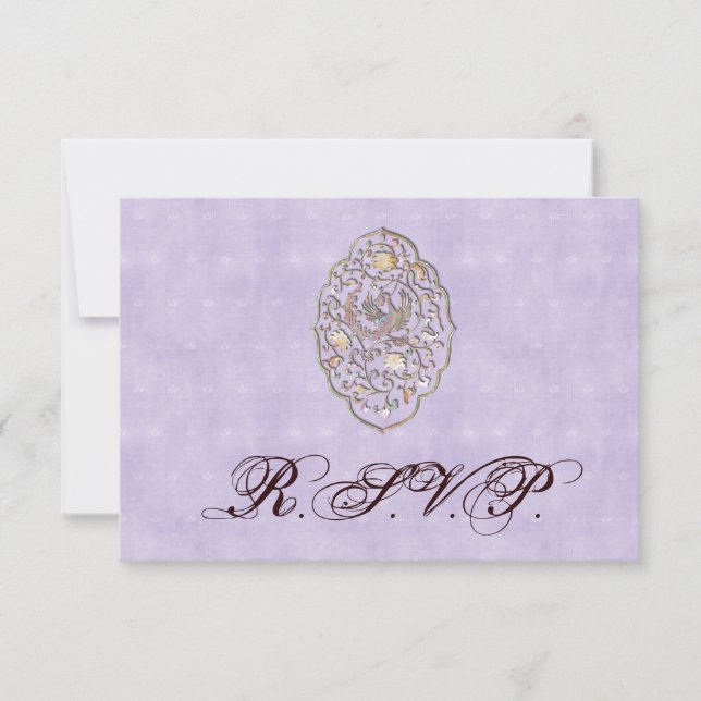 Elegant Violet Vintage Wedding RSVP Card (Front)