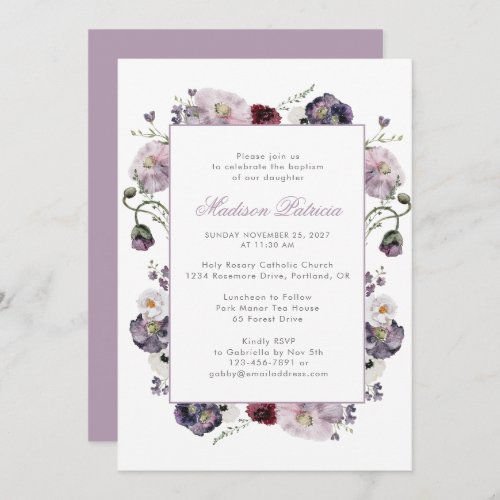 Elegant Violet Watercolor Floral  Invitation