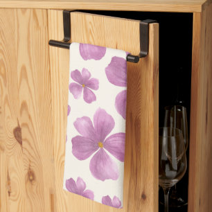 Elegant Violet Watercolor Flower Tea Kitchen Towel