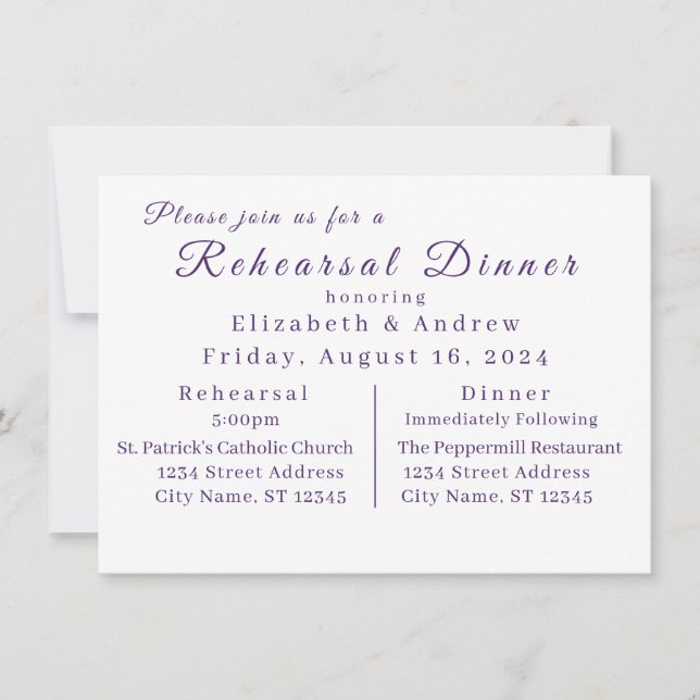 Elegant Violets Rehearsal Dinner Invitation (Front)