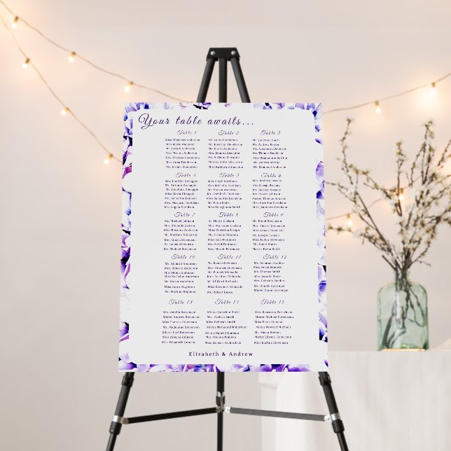Elegant Violets Wedding Seating Chart Foam Board (In Situ (Stand))