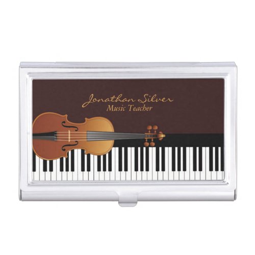 Elegant Violin and Piano Key Music Teache Business Card Case