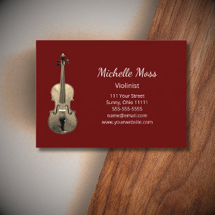 Elegant Violin Classical Music Violinist Red Business Card