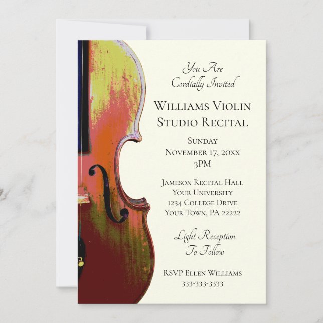 Elegant Violin Music Recital Concert Classic Ivory Invitation (Front)