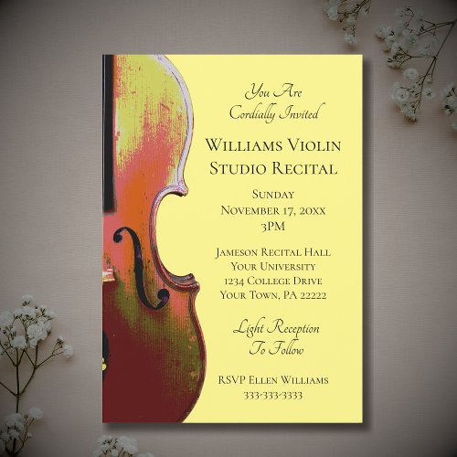 Elegant Violin Music Recital Concert Yellow Invitation