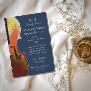 Elegant Violin Music Recital Navy Blue Invitation