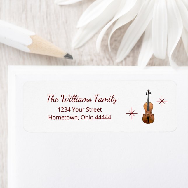 Elegant Violin Musical Christmas Return Address Label (Insitu)