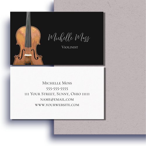 Elegant Violin Musical Violinist Black White  Business Card