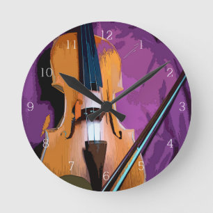Elegant Violin on Purple Silk, Round Clock